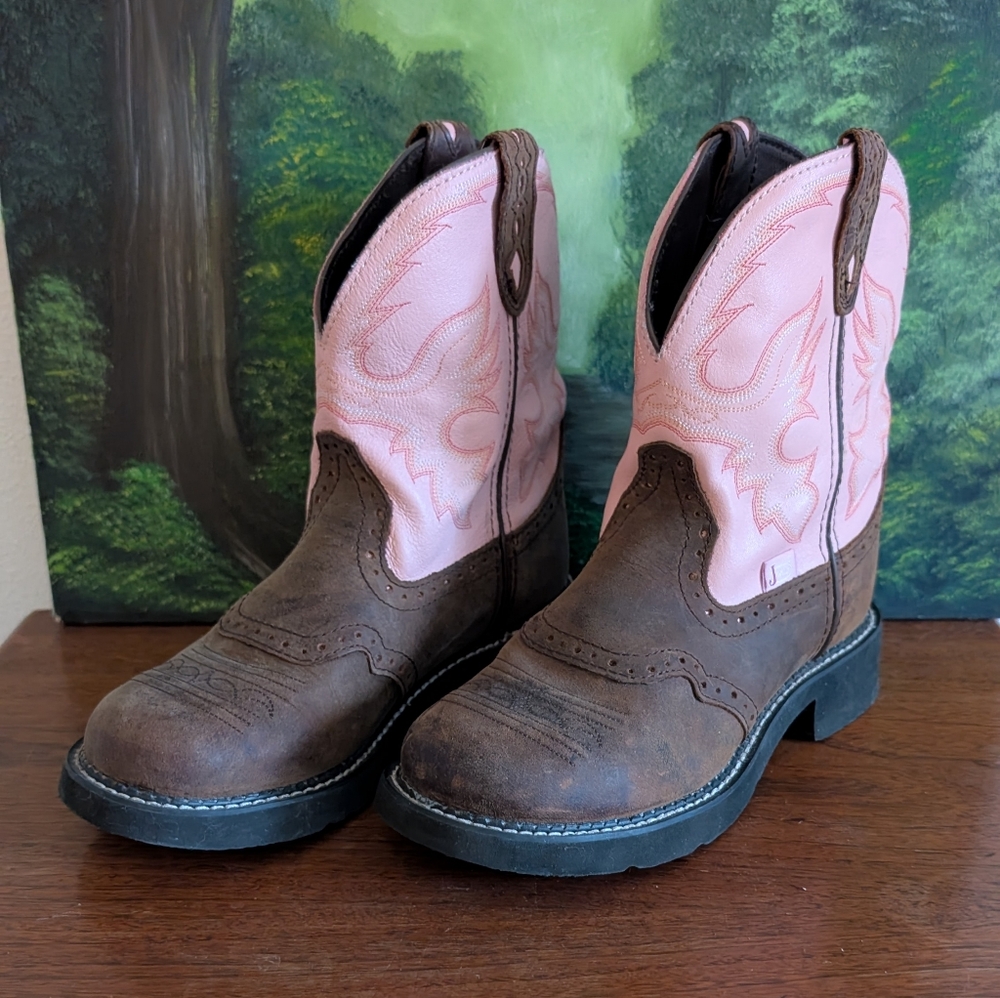 Justin Gypsy Brown Pink Boots Western Cowgirl